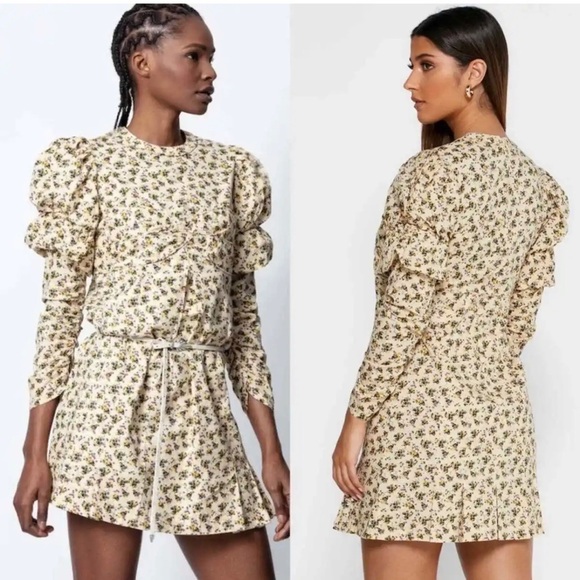 ZADIG & VOLTAIRE Runaway Floral Yellow Piping Short Summer Mini Dress M - Picture 7 of 10